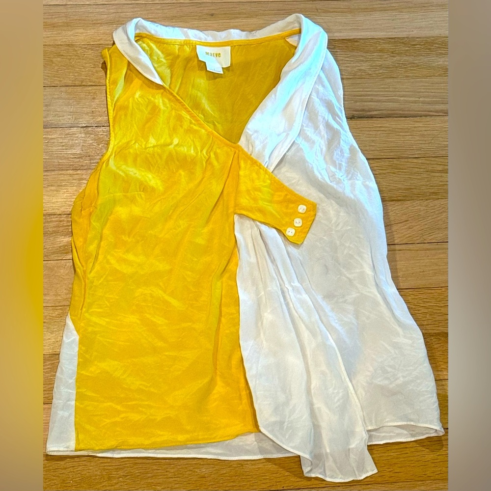 Anthropologie Maeve Yellow White Silk Draped Dyad Tank Top XS 2